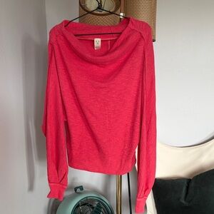 We The Free Bright Pink Knit Top off shoulder